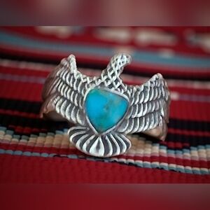 TURQUOISE THUNDERBIRD RING 925 STERLING SILVER SIZE 8 3/4